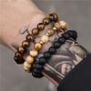 Popular Men's Sand Wood Bead Bracelet Hematite Beaded Bracelet Set Men's Black Agate Bead Elastic Bracelet