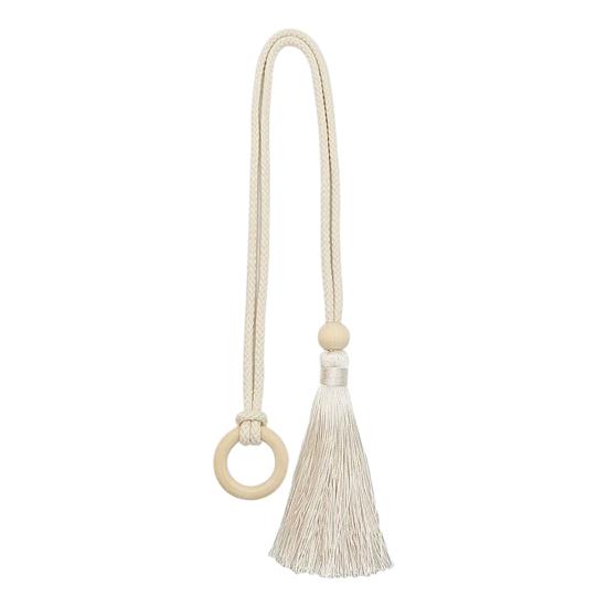 Wooden Ring Tassels Curtain Tieback, Adjustable Window Curtain Holders Ties Backs, No Drill Drape Curtain Holdbacks for Home Bedroom Decor