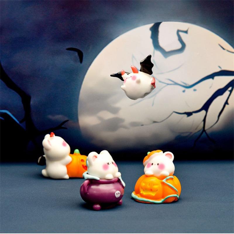 Mini Halloween Ornament Cartoon Pumpkin Ghost Broom Witch Figurine Micro Landscape Car Interior Home Desktop Decoration