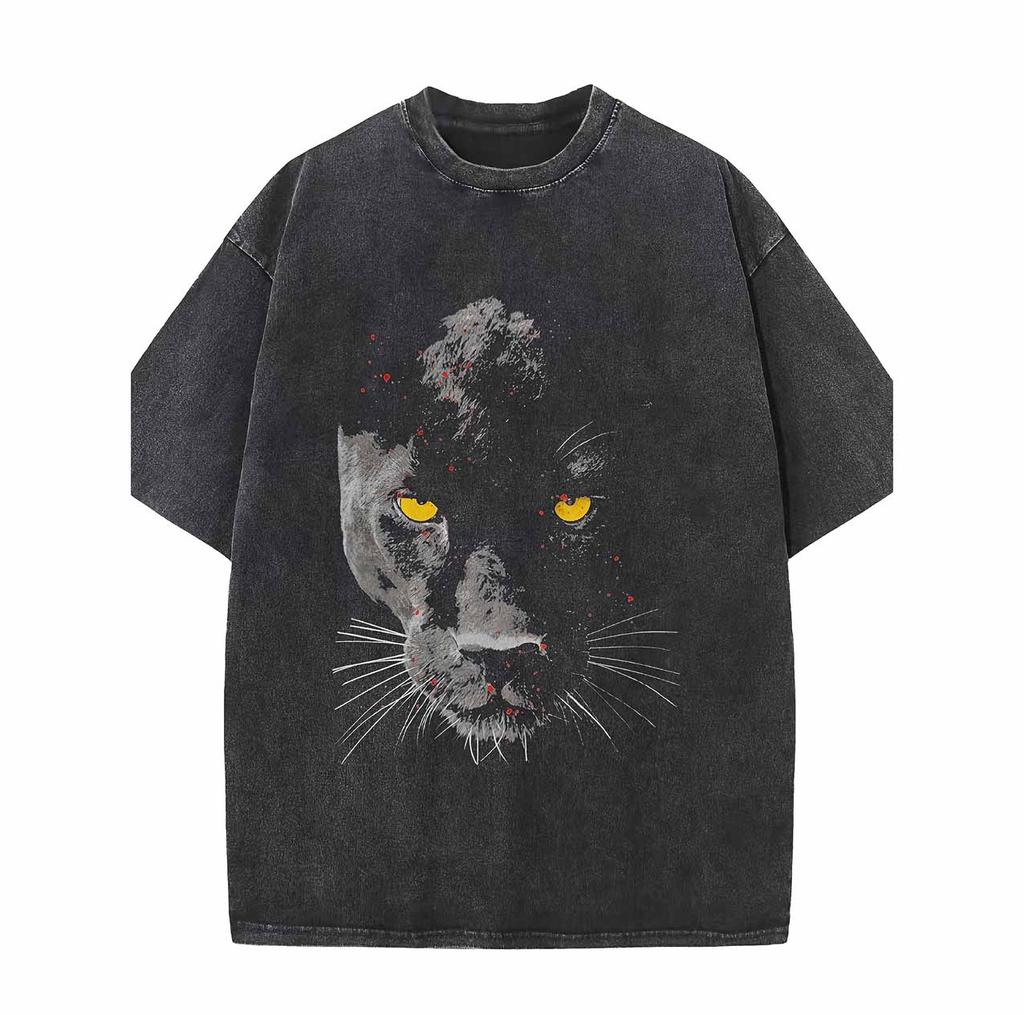 Vintage Leopard Print Unisex T-Shirts , Regular Fit Black Unisex T-Shirts , Soft Washed Effect, Suitable for Casual