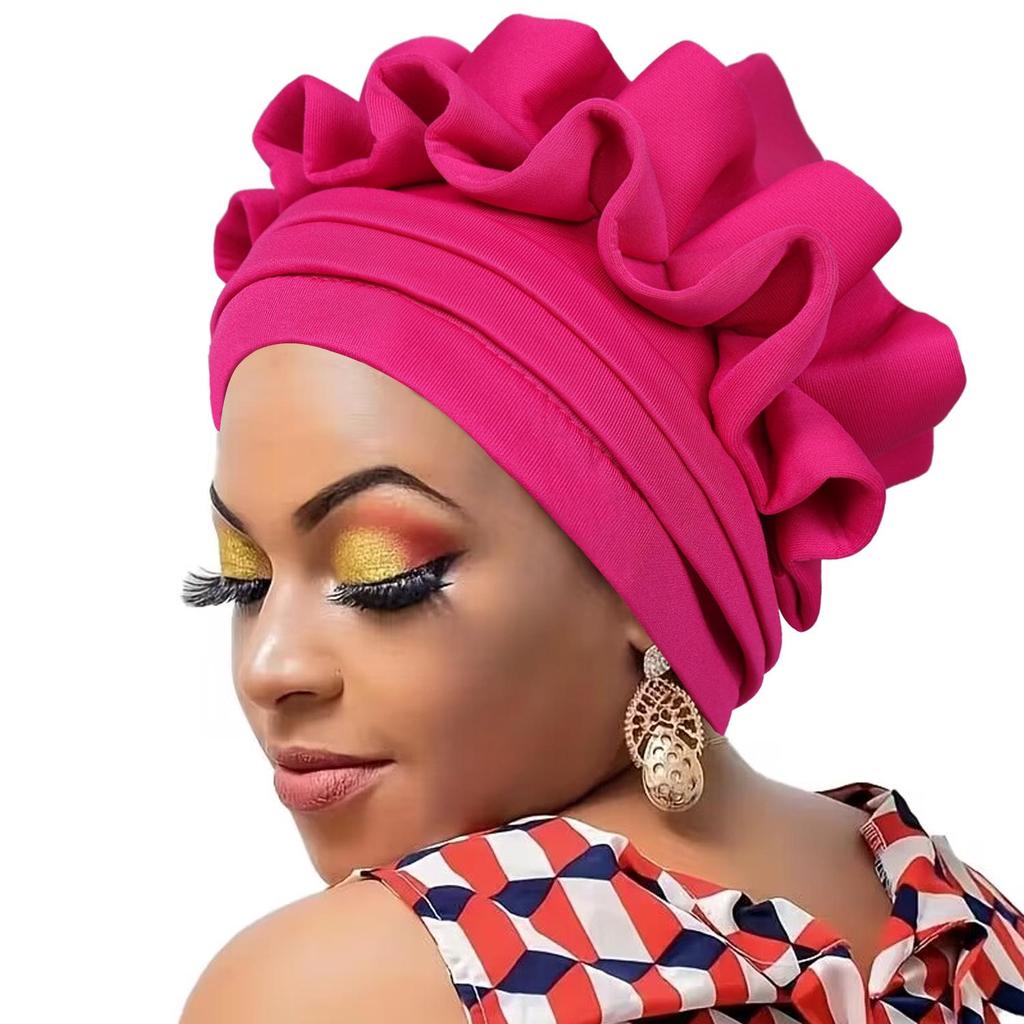 African Fashion Pineapple Flower Headscarf Hat - Versatile Solid Color Wrap for Women