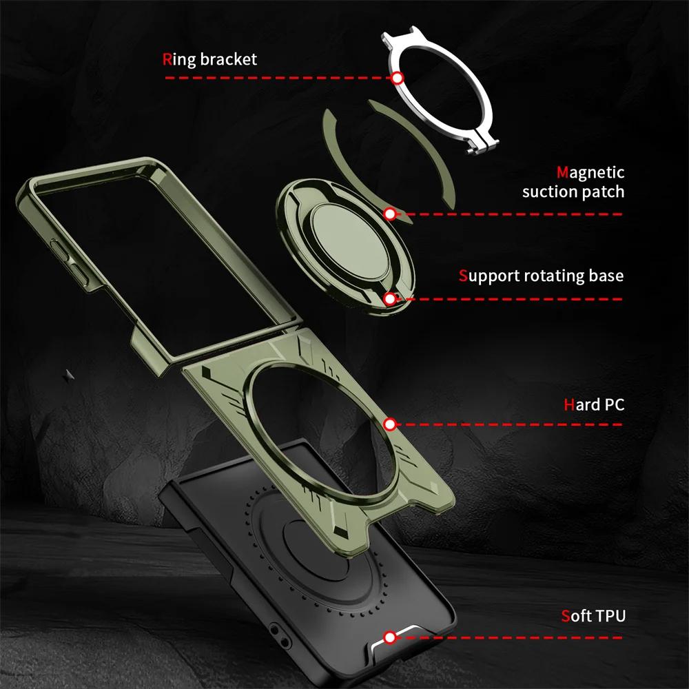 Phone Case For Samsung Galaxy Z Flip 7 Flip7 5G TPU+PC 360° Magnetic Ring Holder  Shockproof Rugged Protection Cover Kickstand
