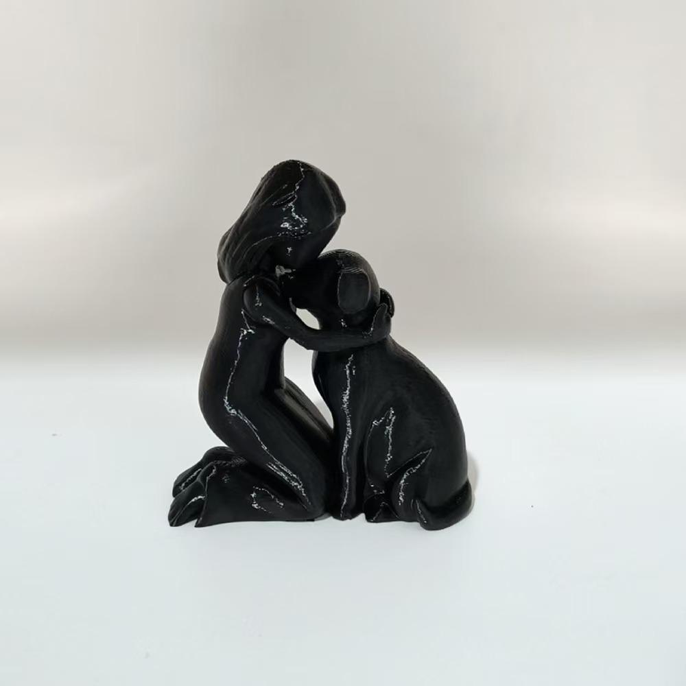 Friendship Sculpture of A Little Girl and A Little Dog, Suitable for Home and Office, Study/bookshelf, Foyer Decoration