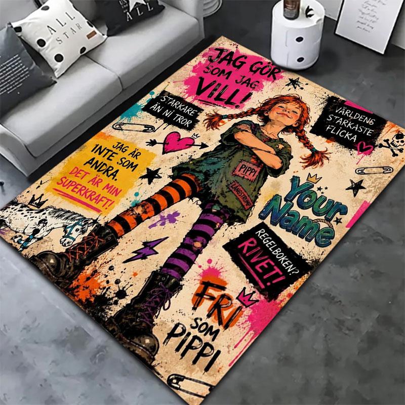 Pippi Longstocking Custom Name Carpet Rug for Living Room Bedroom Home Sofa Decoration,Kids play Non-slip Floor Mat