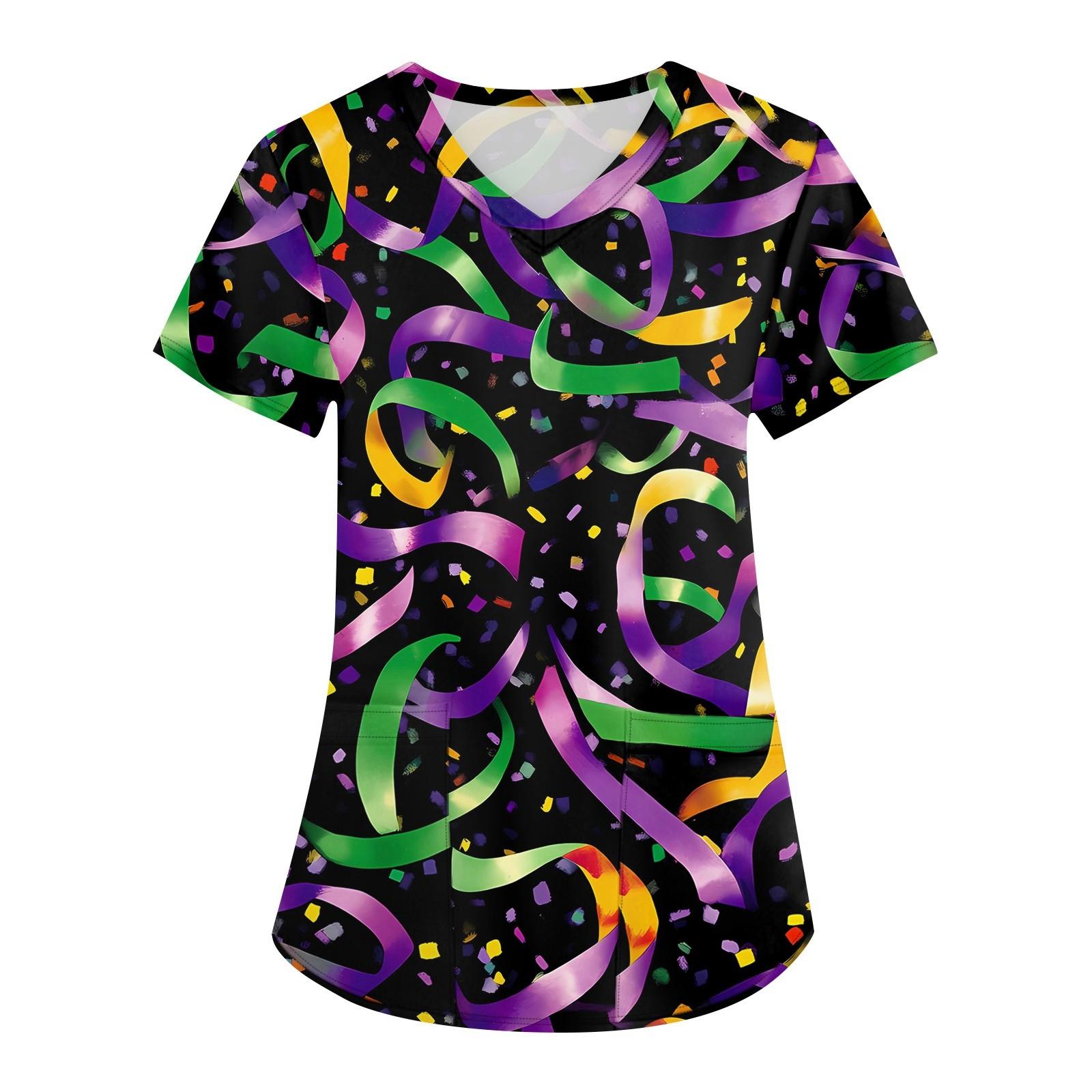 

Женская мода с v-образным вырезом, короткими рукавами и карманами, топы с принтом XXXXXL чёрный