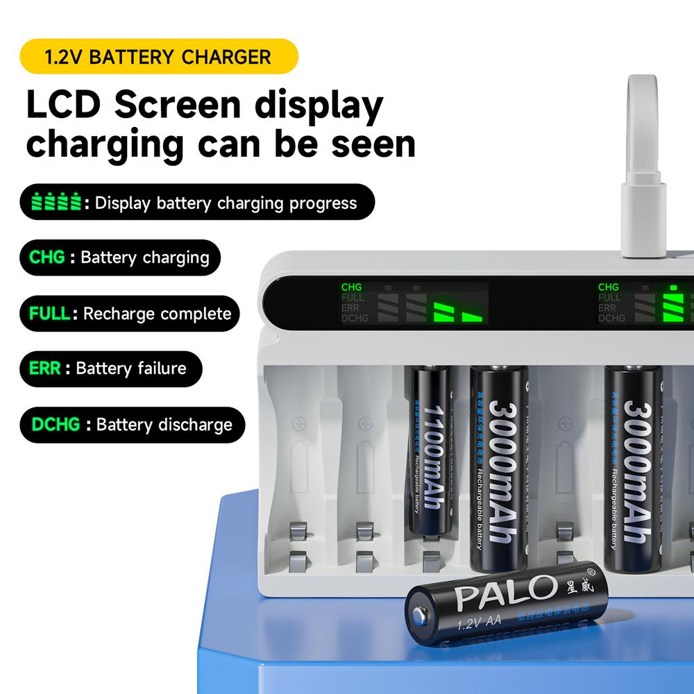 PALO 1.2V AA &AAA Ni-MH Dobíjecí Baterie Baterie 3000mAh &1100mAh 2A 3A Baterie +12 Slotů LCD USB 1.2V AA AAA NIMH NI-CD Nabíječka Baterií