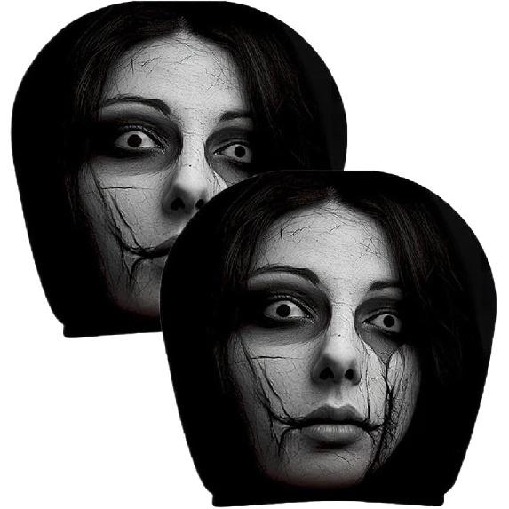 Ghost Face Car Headrest Cover, Funny Scary Face Head Rest Cover for Car | 2 Piece Automotive Scary Face Seat Protector, Fully Surrounded Funny Head