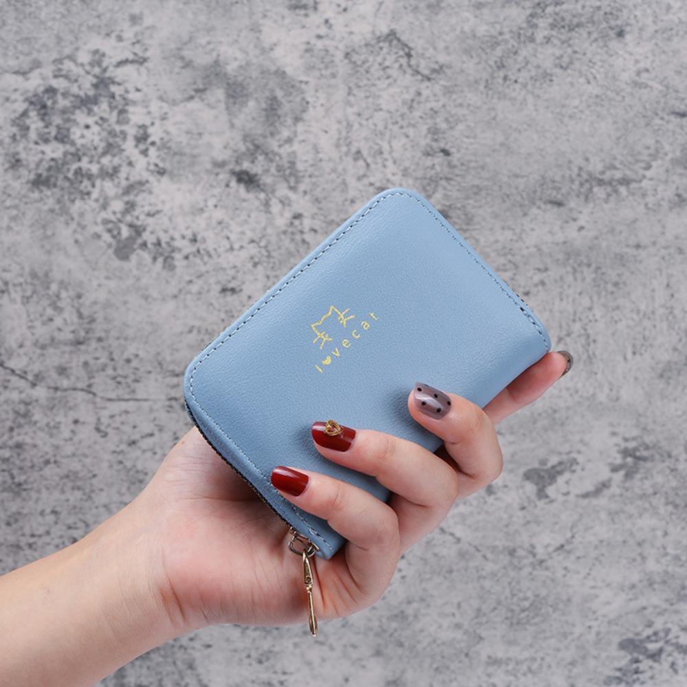 Portable Pu Leather Short Wallet Zipper Closure Cute Style Women Card Holder Simple Design Large Capacity Coin Purse For Women