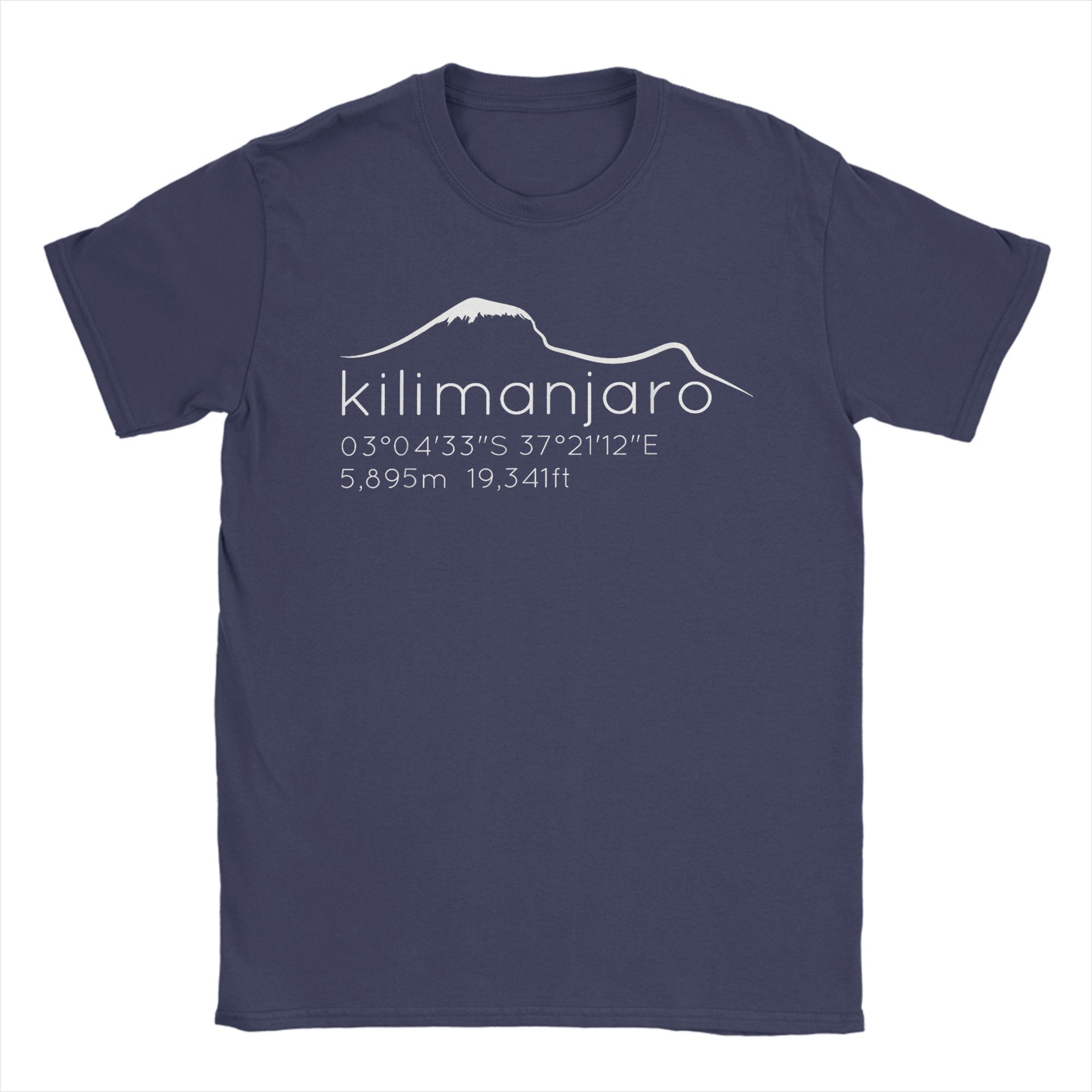 Lucky starfish Top Casual Kilimanjaro met Lat Long Hoogte T-shirt Heren Ronde Hals Katoenen T-shirts Grafisch Berg Korte Mouw Tee Print Kleding XL