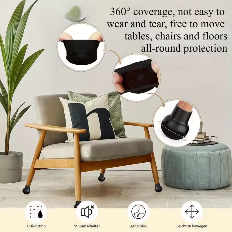 4pcs New Black Silicone Chair Leg Floor Protector with Wrapped Felt Bar Stool Chair Leg Furniture Leg Feet Protection Cover
