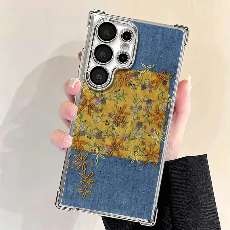Retro Denim Pattern Soft Phone Case For Samsung Galaxy S26 Ultra S25 Edge S24 FE S23 Plus S22 S21 + S20 Plating Anti-Fall Fundas