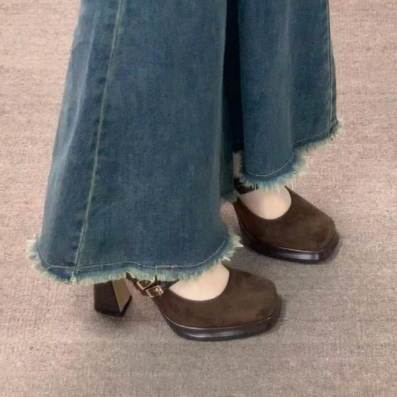 Women's New Summer Retro High Heels Shoes Thick Heel Comfortable Shoes Waterproof Platform Short Women Club Mary Jane Shoes Pump