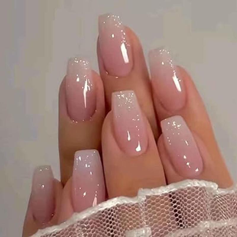 

4 упаковки (96 шт.) Press on Nails Medium Design, накладные ногти Misssix с миндалем и квадратным клеем для ногтей, набор с клейкими полосками, пилочка для ногтей для женщин 1 pack