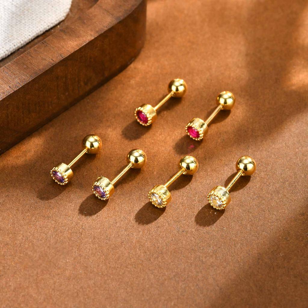 Stainless Steel Multicolor Cubic Zirconia Stud Earrings for Women Girls, Tiny Piercing Cartilage Helix Earrings Fashion Jewelry