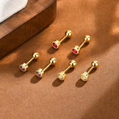 Stainless Steel Multicolor Cubic Zirconia Stud Earrings for Women Girls, Tiny Piercing Cartilage Helix Earrings Fashion Jewelry