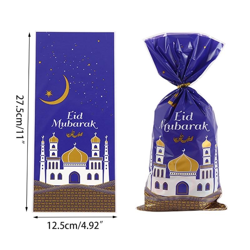 50/100Pcs Eid Mubarak Gift Bags with Rope Holiday Packaging Pouches for Children Girl Boy Birthday Party Wrapping