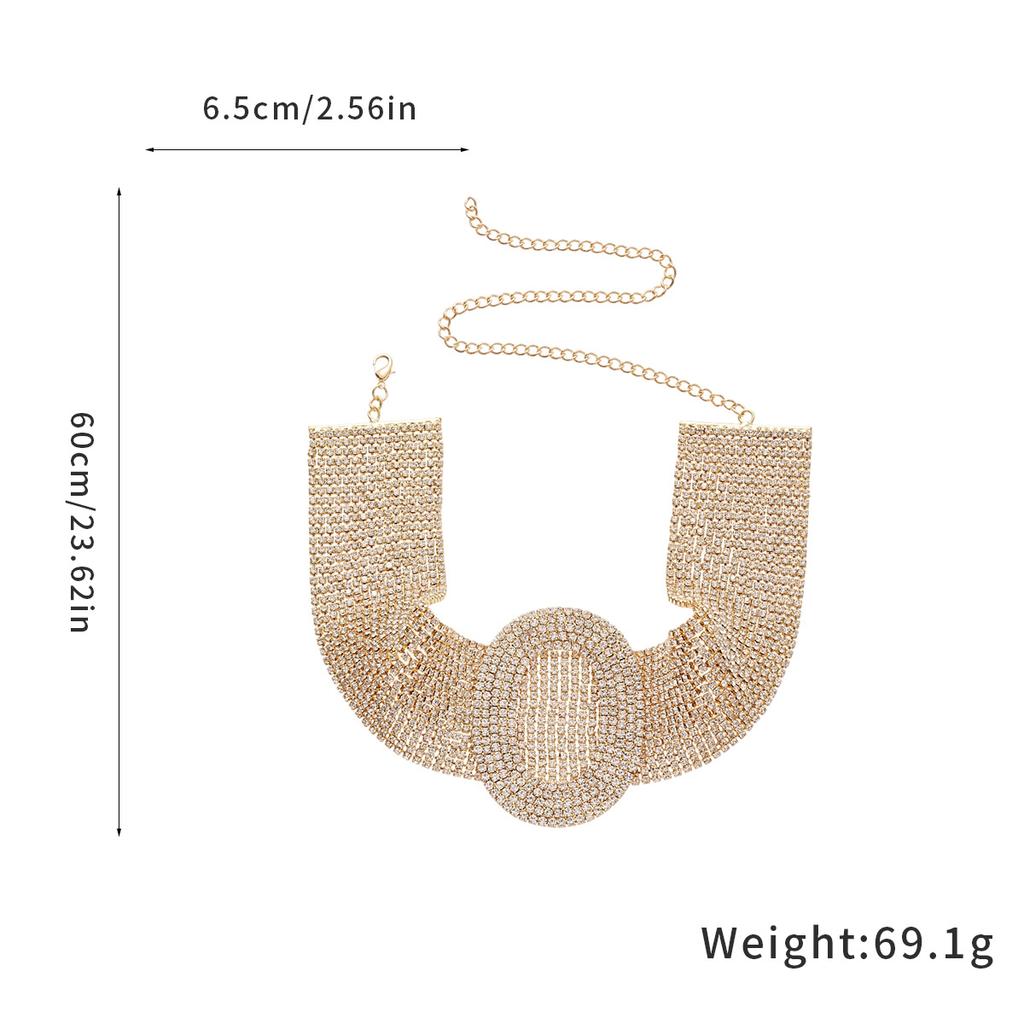 Diamond-encrusted Oval Fashion Simple Neck Chain Multi-row Heavy Industry Court Style Collarbone Chain Light Luxury High-end Item Decoration