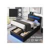 Letto imbottito 90x190 cm - Nero - Porta USB - Illuminazione LED - Contenitore integrato