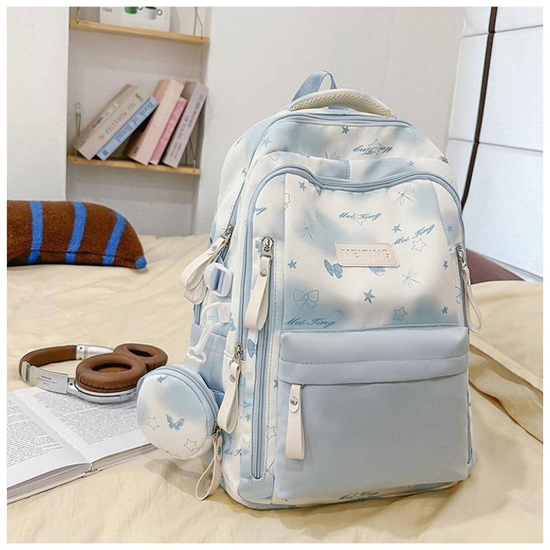The new Japanese ins high-value, fresh, sweet and cute butterfly graffiti backpack, lightweight backpack for junior high school students