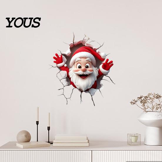 Removable PVC Mural Christmas Toilet Sticker, Funny Santa Claus Lid Tank Bathroom Holiday Decorations Self-Adhesive 3D Hole Waterproof Decal