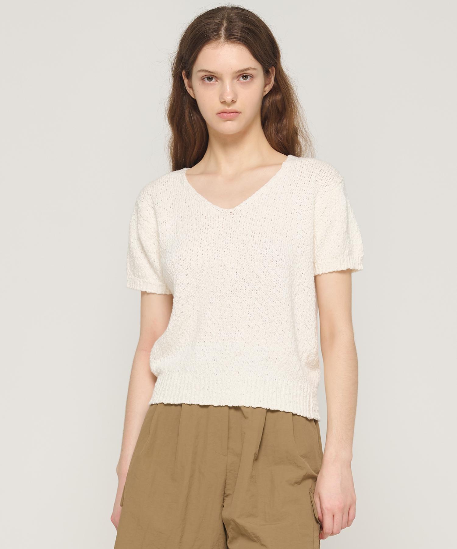 Cargo Bros For Woman Boucle V-Neck Short Sleeve Knit (Ivory) Free