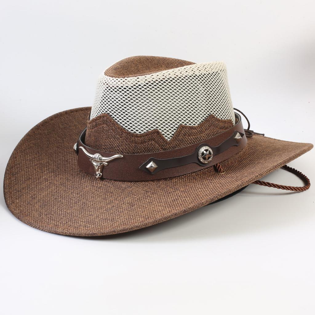 Western Cowboy Hat Men and Women Summer Breathable Sunscreen Visor Hat Big Brim Outdoor Travel Straw Top Hat