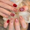 2026 New Cat Eye Style Detachable Red Firework Manicure Fake Nails