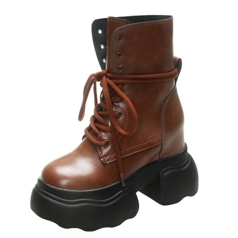Fashion 2025 New 11cm Women Ankle Boots Platform Mid-Calf Motorcycle Women Shoes Boots Autumn Winter Warm Non-slip Female Short Boots