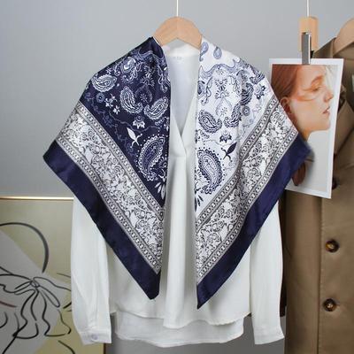 Korean Versatile Fashionable Printed Large Silk Scarf - Women's Summer Sun Protection Shawl, Headscarf, and Satin Neck Scarf