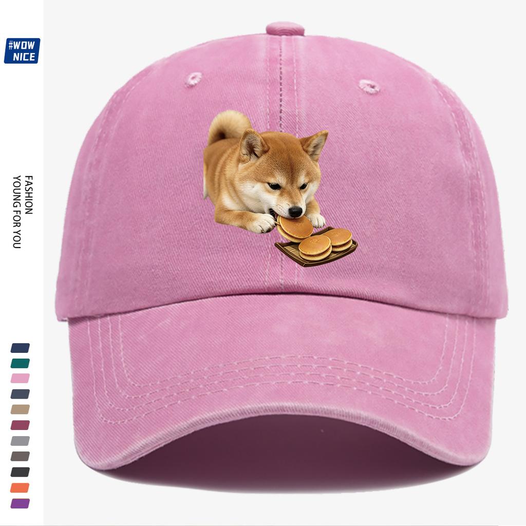 pc Shiba Inu Eating Taiyaki Fun Print Baseball Cap Cute And Adorable Design Unisex Adjustable Size Suitable for Daily Outing
