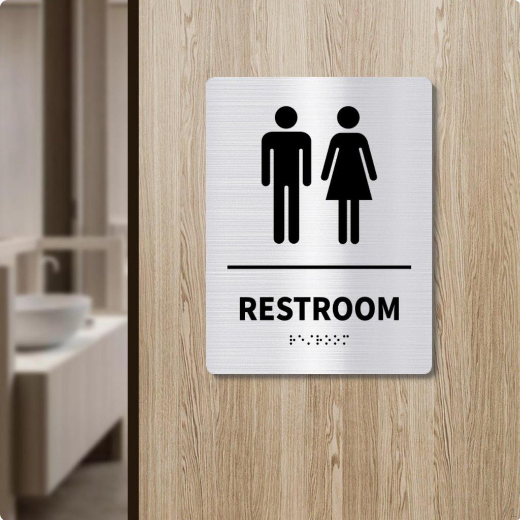 Stainless Steel Restroom Sign Raised Graphics and Lettering Braille Brushed Finish