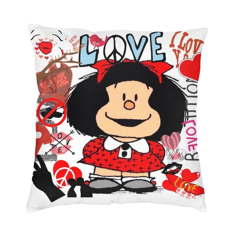 Federa per Cuscino Quadrata Pensierosa di Mafalda Decorazione per la Casa Stampa 3D Double-Sided Fumetto di Quino Cartone Animato Federa per Cuscino per Divano