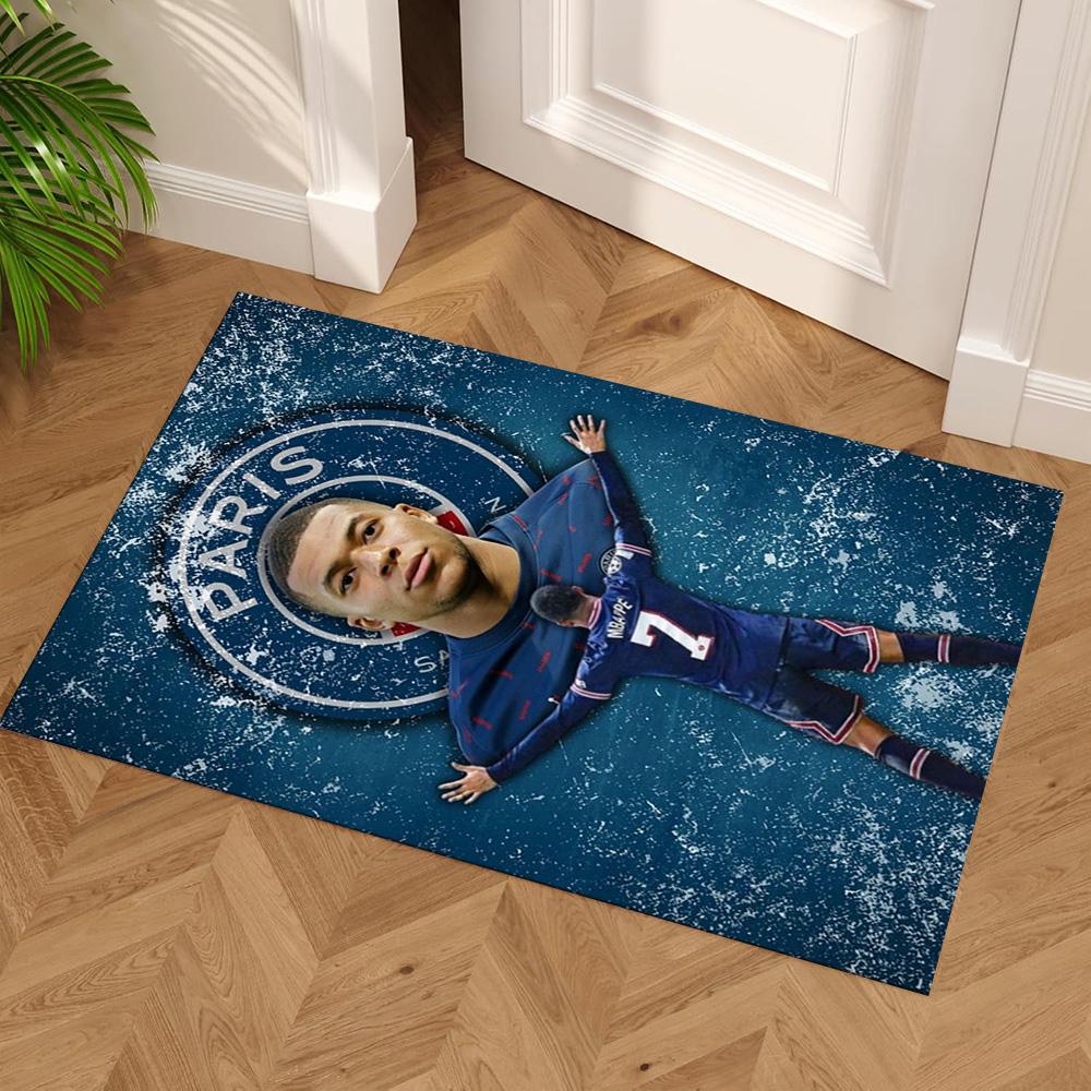 Star Player Kylian Mbappé Floor Mat Design for Outdoor Playrooms Game Room Entryway Antislip Carpet Anime Office Decor