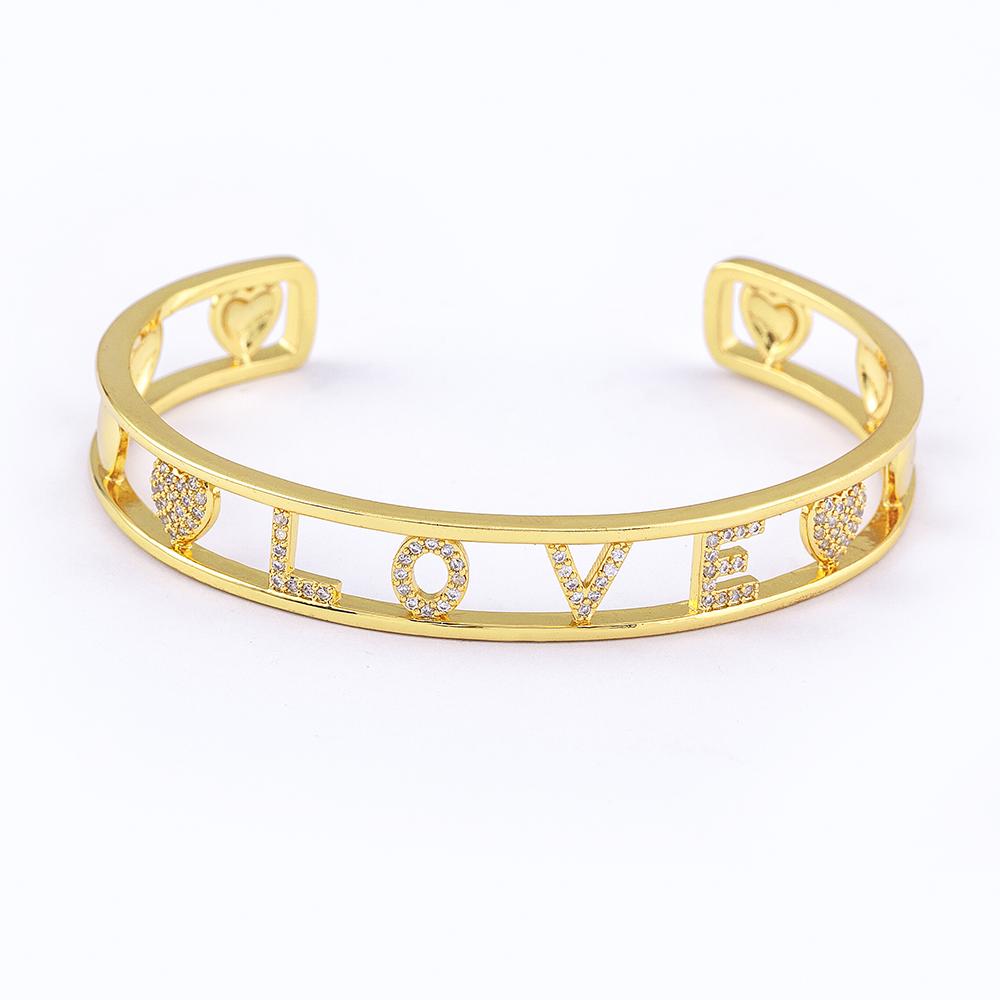 Nidin Romantic Love Letters Gold Color Bangle AAA Zircon Fashion Alphabet Charms Open Adjustable Jewelry Women Anniversary Gift