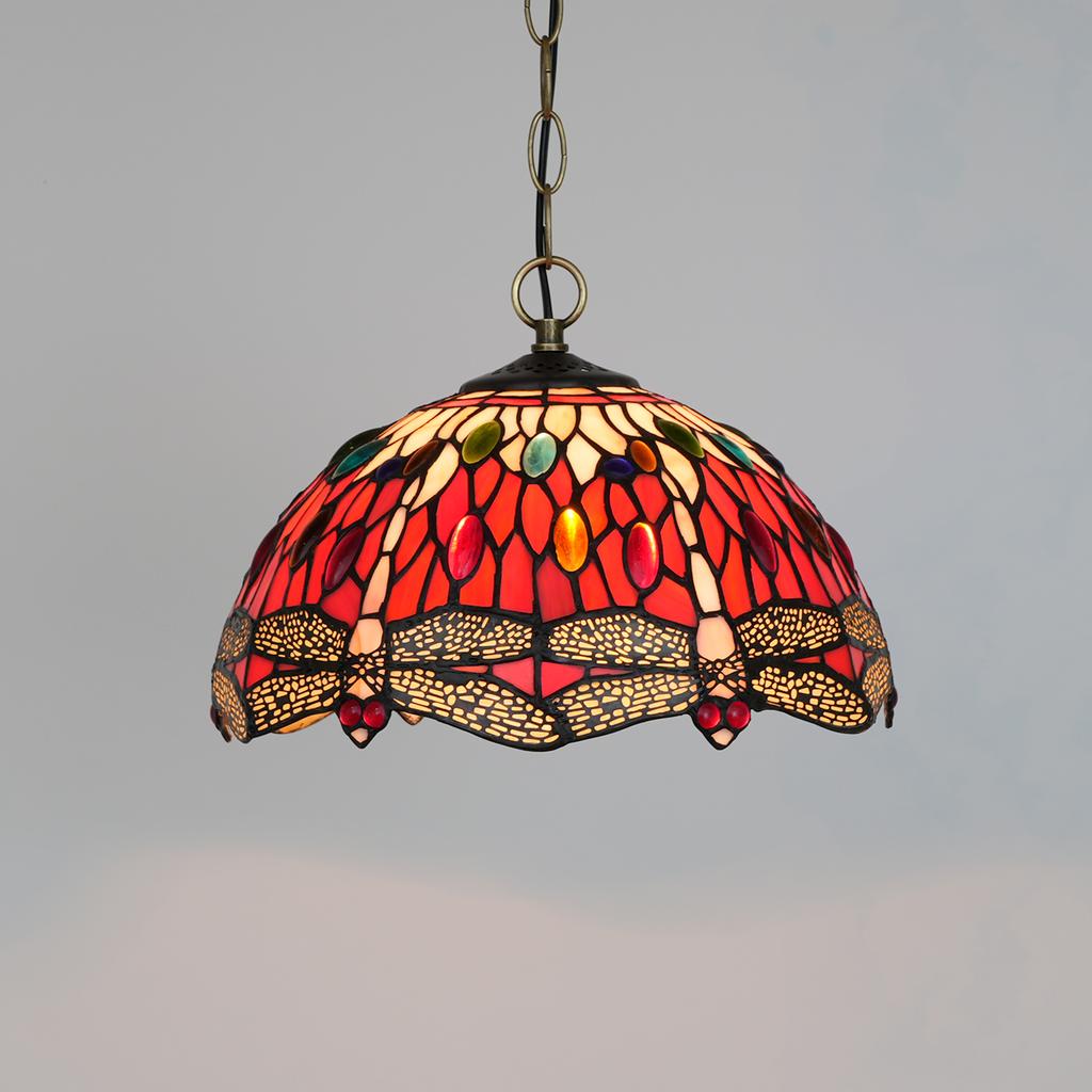 Artisan Handcrafted Color Glass Pendant Light with Peacock Dragonfly Leaf Pattern - Unique Handmade Lighting Fixture