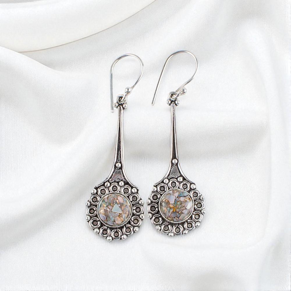 

Ethiopian Opal Copper Turquoise Gemstone 925 Sterling Silver Hook Earrings 2.52 EE-77-39