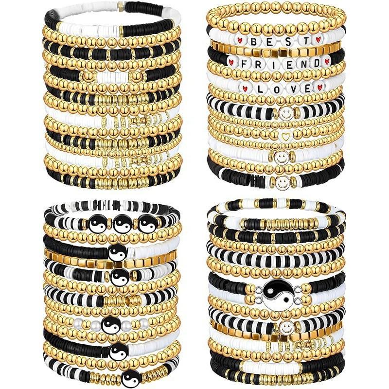 Новый Бохо-Цветной Браслет из Мягкой Керамики Набор Многослойный Эластичный Браслет Унисекс Модные Аксессуары