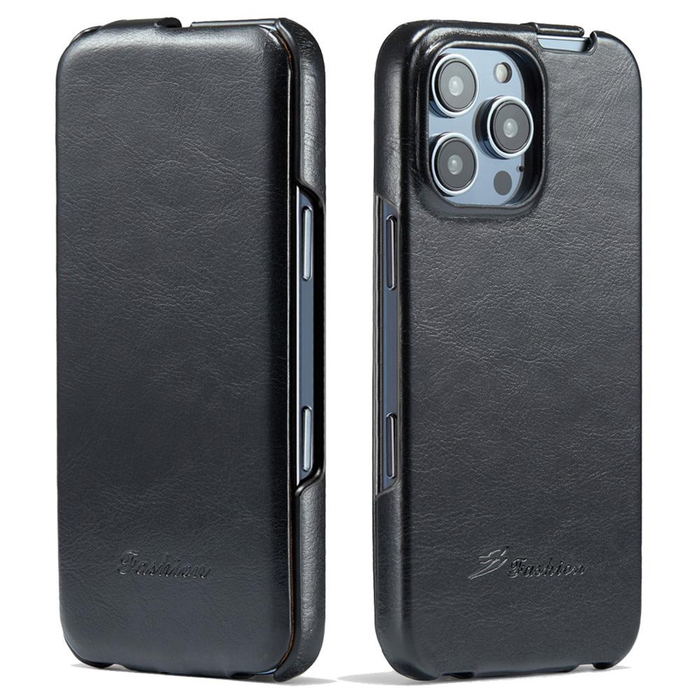 

Чехол для iPhone 16 Pro Max Вертикальный откидной кожаный с текстурой Crazy Horse Чехол для телефона Black