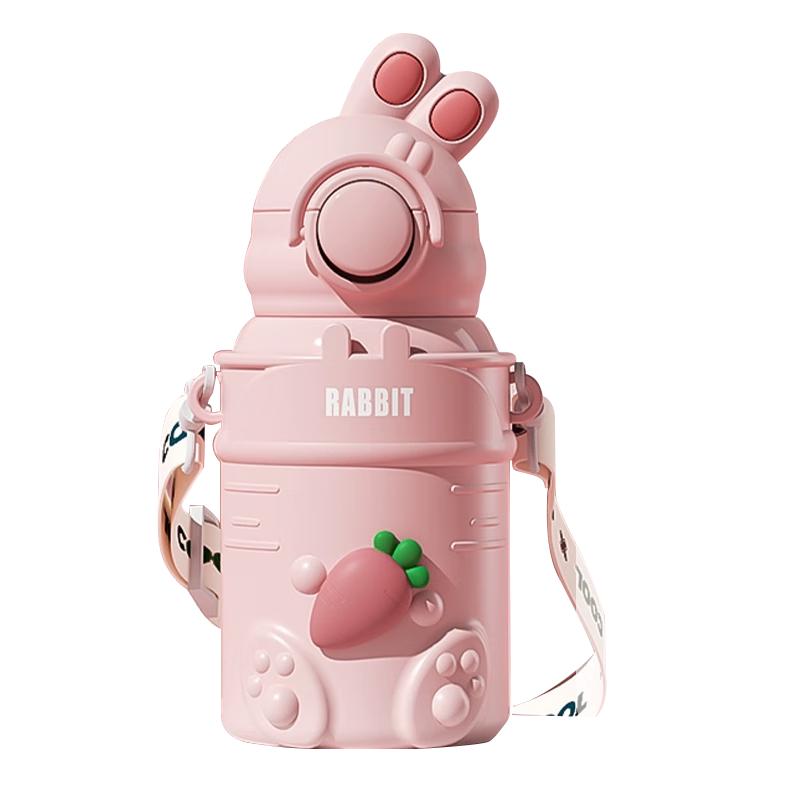 Pink Rabbit Children s Insulated Straw Water Bottle