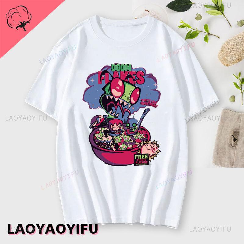 Lustiges Invader Zim Invader Gir Grafik T-Shirt Bild Männer Frauen Baumwolle Camisetas Cartoon Retro Baumwoll-Tees Liebliche Streetwear Oberteile