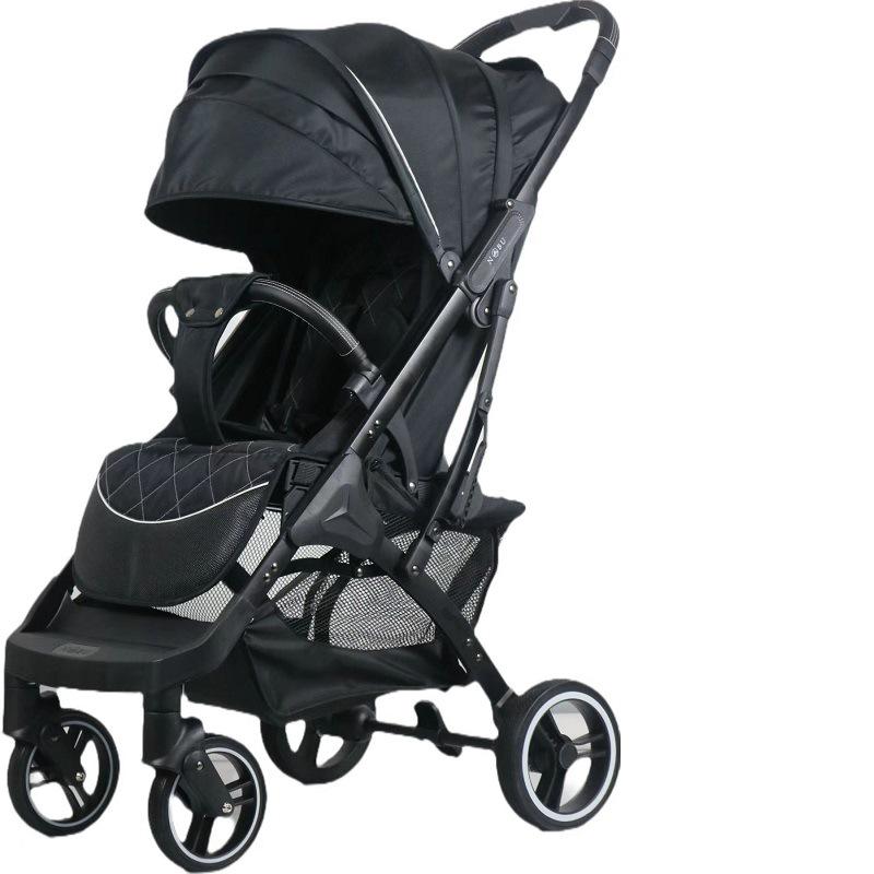 

Легкая прогулочная коляска BB: Складывание одной кнопкой, амортизация, регулируемое сиденье для сидения или лежания. чёрный