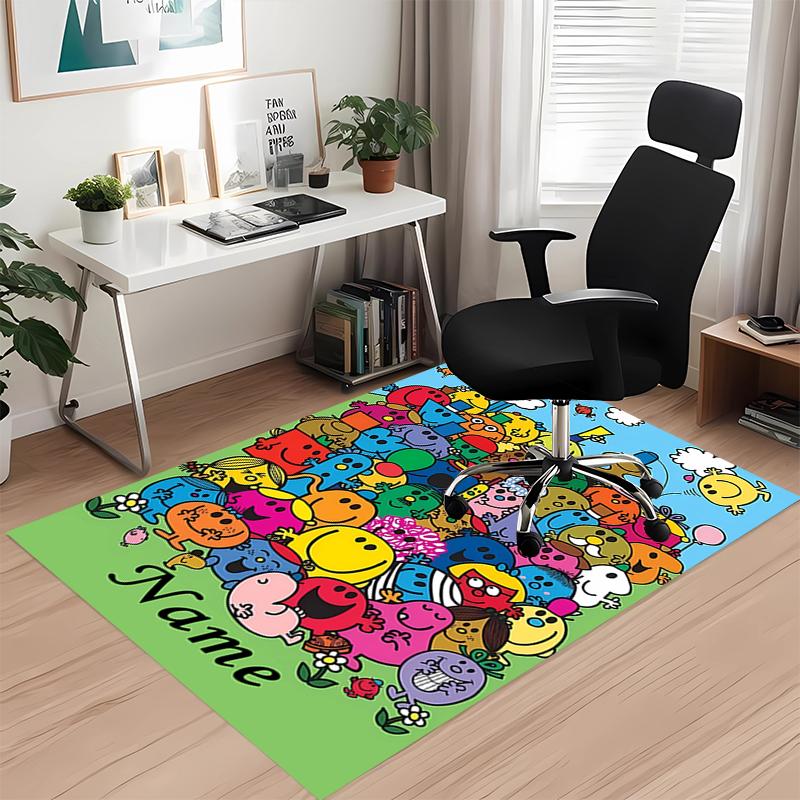 Custom Name Mr. Men and Little Miss Printed Carpet, for Office Chair Living Room Bedroom Kitchen Room Decor Gifts.