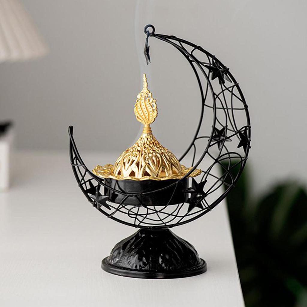 Arabic Incense Burner Holder Handheld Crescent Meditation Metal Decor Incense Cone Burner Ornaments Eid's Day Decoration