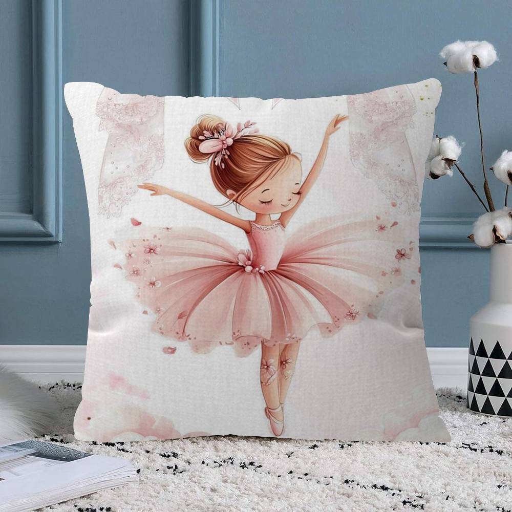 Pink Ballerina Girl Butterfly Pillow Gift Home Office Decoration Bedroom Sofa Car Cushion Cover Case X