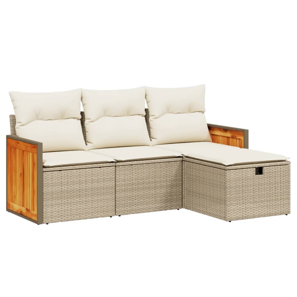 4 Piece Beige Garden Sofa Set with Cushions Poly Rattan