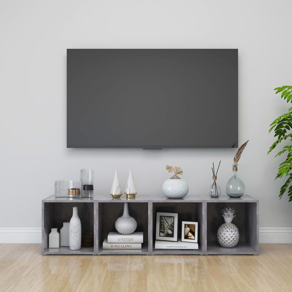 vidaXL TV-Schränke 4 Stk. Betongrau 37x35x37 cm Holzwerkstoff