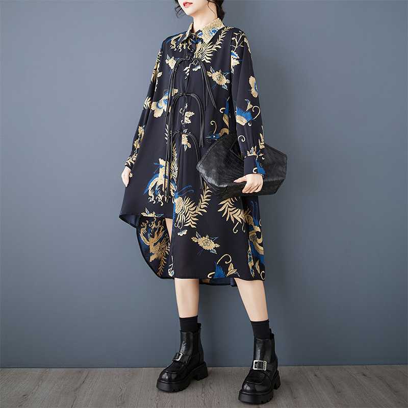 Spring and Autumn Mid-length Button-down Dress