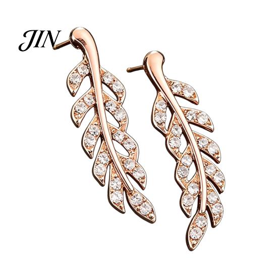 Exquisite Craftsmanship Earrings 1 Pair Rhinestone Leaf Stud Earrings, Sparkly Faux Crystal Ear Climber Zircon Cubic Zirconia Branch Arc Crawler розового золота