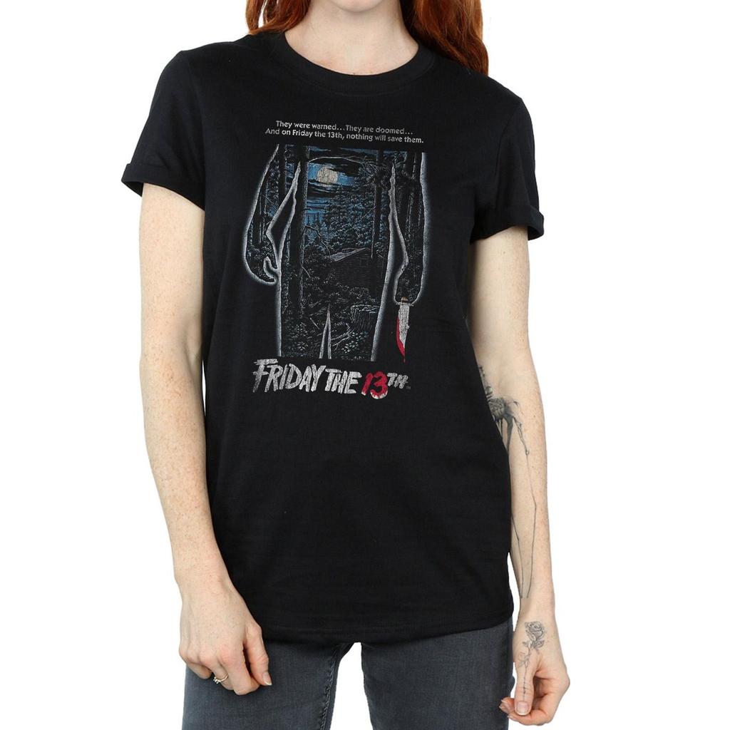 Friday 13th Womens/Ladies Distressed Poster Cotton Boyfriend T-Shirt