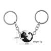 Black & White Love Cat Keychain Pendant for Couples - Stainless Steel Anti-Loss Keyring Accessory